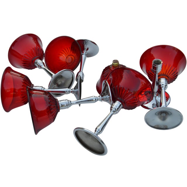 Vintage Red Glass & Silver Stemmed Goblets - Set of 7 For Sale In New York - Image 6 of 7