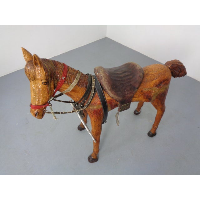 Large Wooden Horse with Leather Saddle, 1900 For Sale - Image 15 of 18