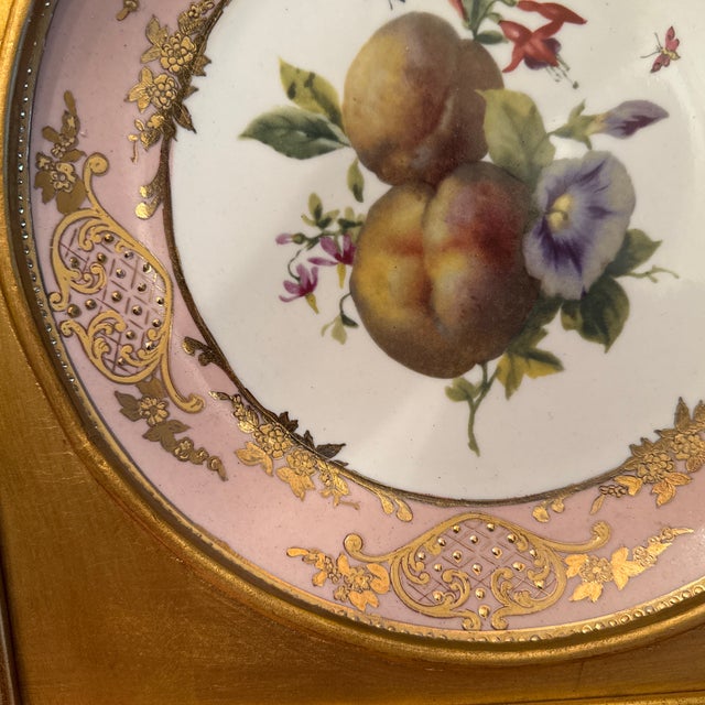 Gold 20th Century Hand Painted Fruit Motif Mounted Decoratives Plates by Mark Roberts, Framed- a Pair For Sale - Image 8 of 12