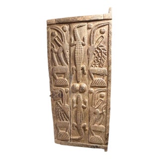 Vintage Dogon Granary Door With Chiwaras /Crocodiles Mali African 75" H For Sale