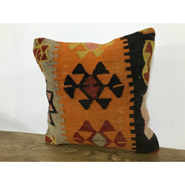 Boho Chic Vintage Turkish Bohemian Ethnic Design Kilim Pillow For Sale - Image 3 of 6