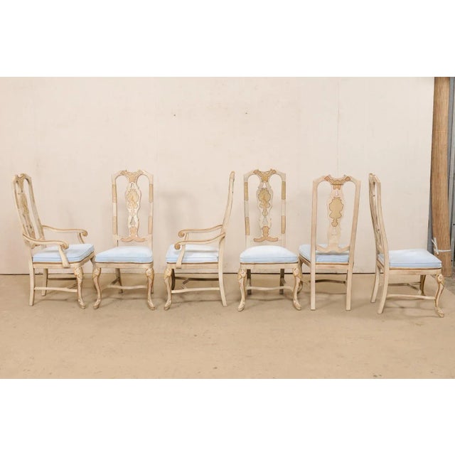 1970s English Dining Chairs with Pierced Back Splats & Chinoiserie Style Paint - Set of 6 For Sale - Image 5 of 12