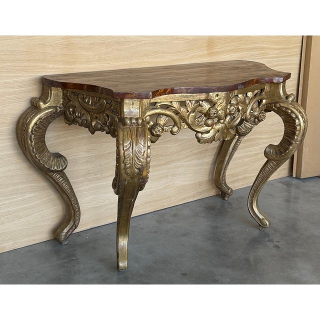 Baroque Italian Faux Marbleized Gilt Acanthus and Berry Console, Circa 1820 For Sale - Image 3 of 18