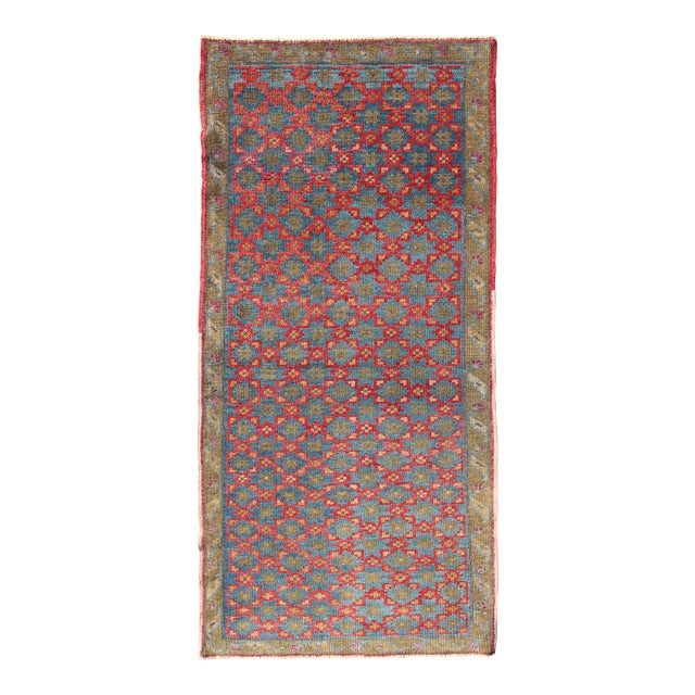 Turkish Konya Rug With All-Over Floral Lattice Design in Red, Blue, Olive Green 3'4 X 6'10 For Sale
