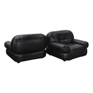 Pair of 1970’s Adriano Piazzesi Stitched Leather Lounge Chairs For Sale