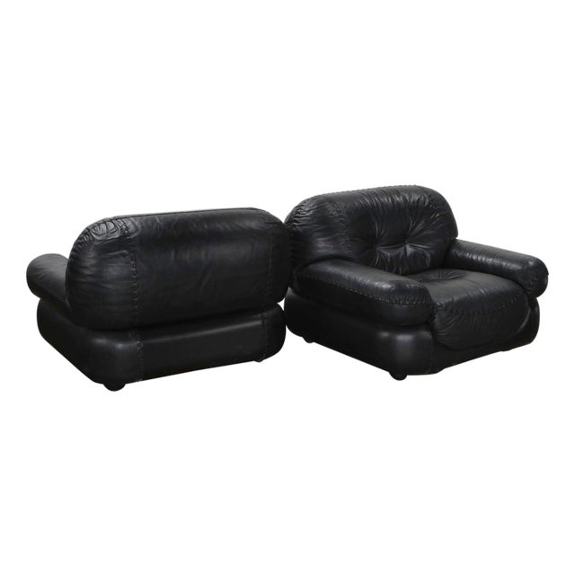Pair of 1970’s Adriano Piazzesi Stitched Leather Lounge Chairs For Sale