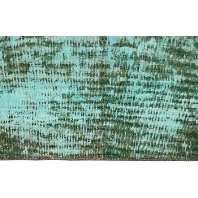 1950s Vintage Distressed Handmade Green Emerald Wool Rug 6'9" X 9'8" For Sale - Image 5 of 10