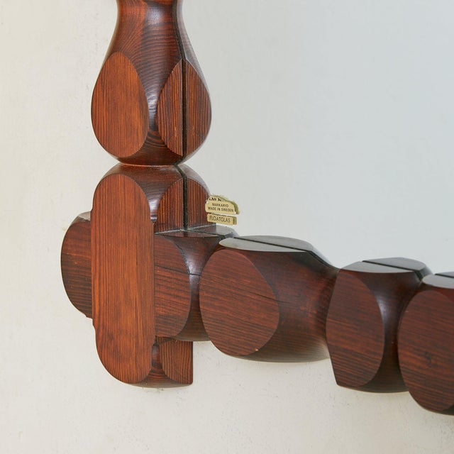 Swedish Pine Wall Mirror by Glas Mäster Markaryd No. 01, 1970s For Sale - Image 4 of 9