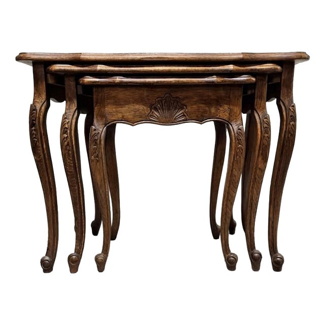 Antique French Oak Nesting Tables, Set of 3 For Sale