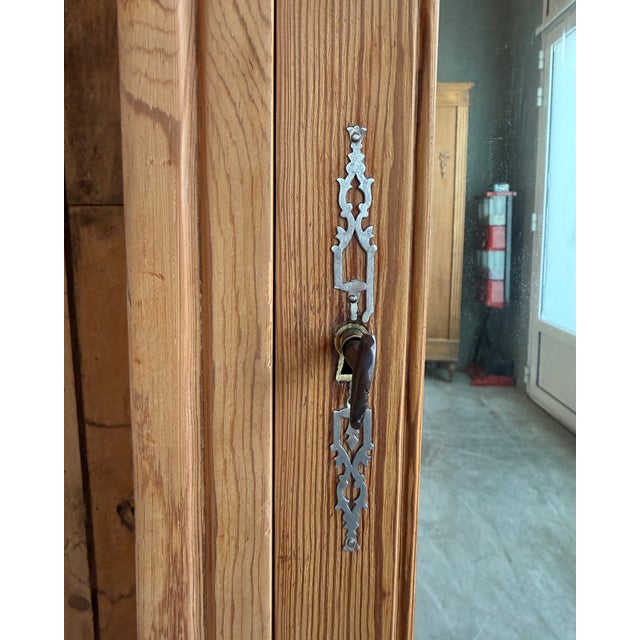 Brown Antique Pitch Pine Mirrored Wardrobe, 1890s For Sale - Image 8 of 10