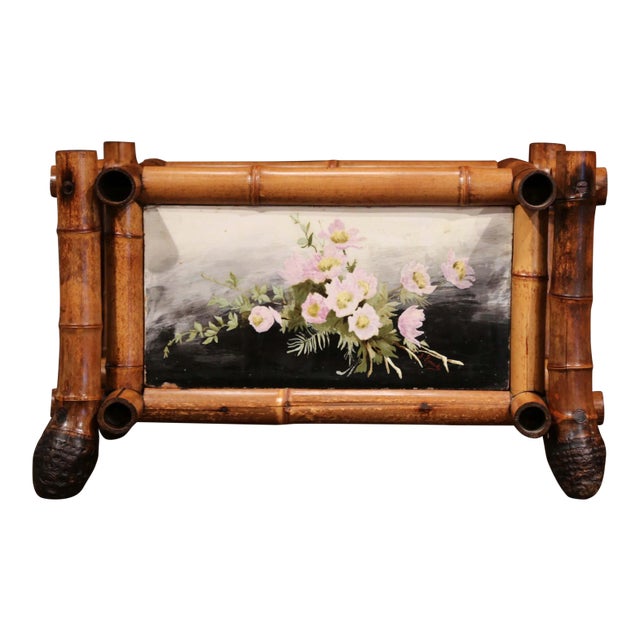 Early 20th Century French Bamboo Jardinière With Hand-Painted Floral Panels For Sale
