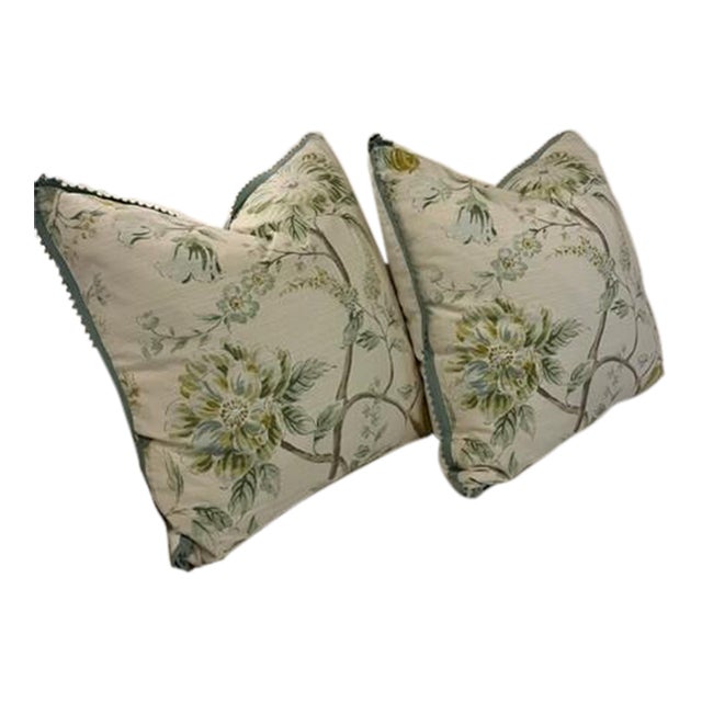Eastern Accents Green, Blue, and White, Floral Botanical Pillow For Sale