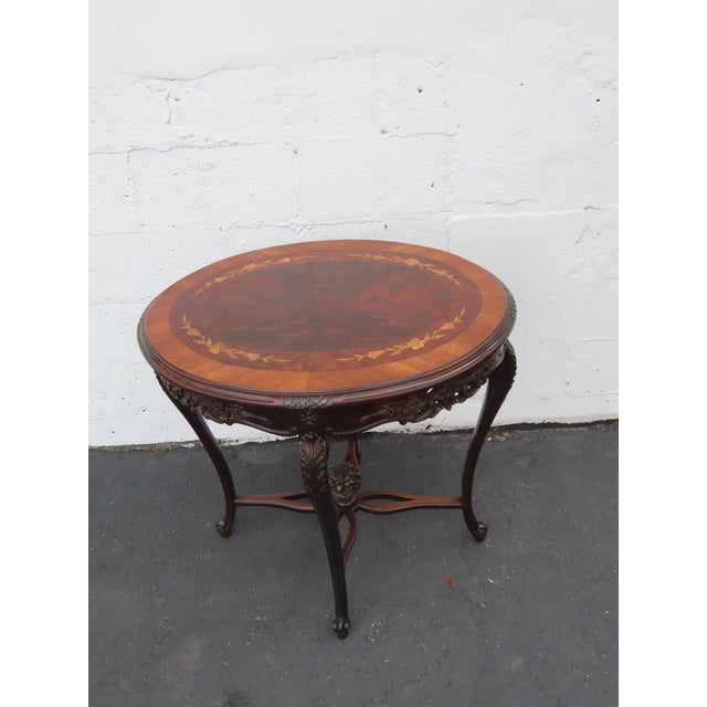 French French Early 1900s Hand Carved Inlay Side End Center Table 6668 For Sale - Image 3 of 17