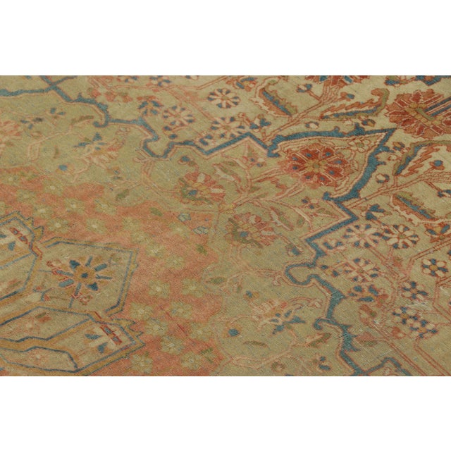 Hand-Knotted Antique Mohtashem Rug in Beige Brown and Red Medallion Pattern For Sale In New York - Image 6 of 8