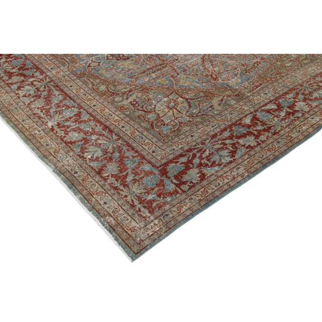 1910s Antique Persian Tabriz Wool Rug With Classic Medallion Design in Blue For Sale - Image 9 of 11