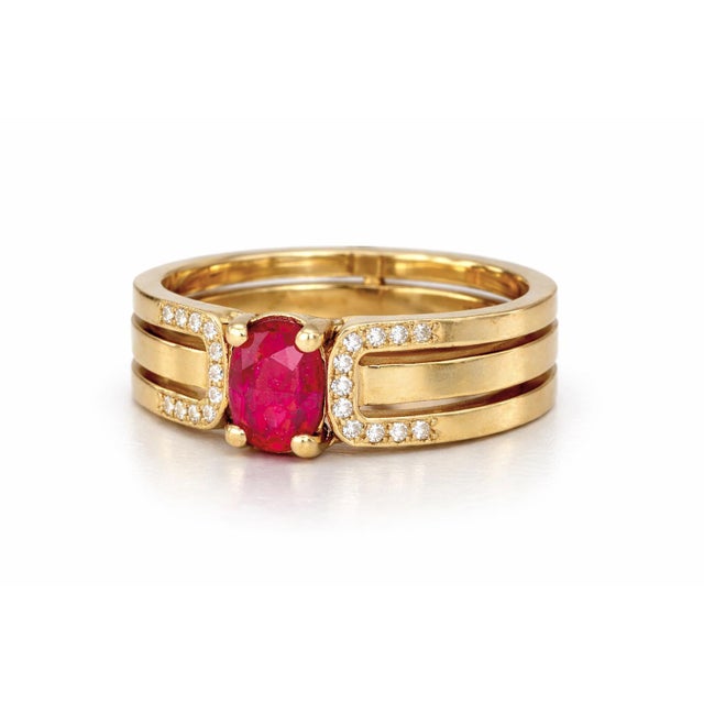 Split Shank Oval Ruby Engagement Silver, Gold Ring, Size 9.5 For Sale - Image 6 of 7