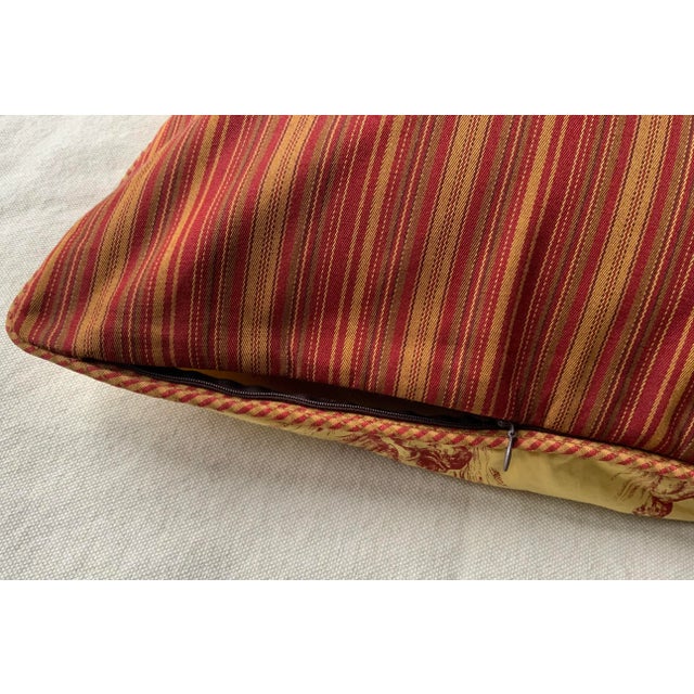 Toile De Jouy Throw Pillow Cover, Hivers Pattern, Red and Gold, 20-Inch Square For Sale - Image 9 of 12