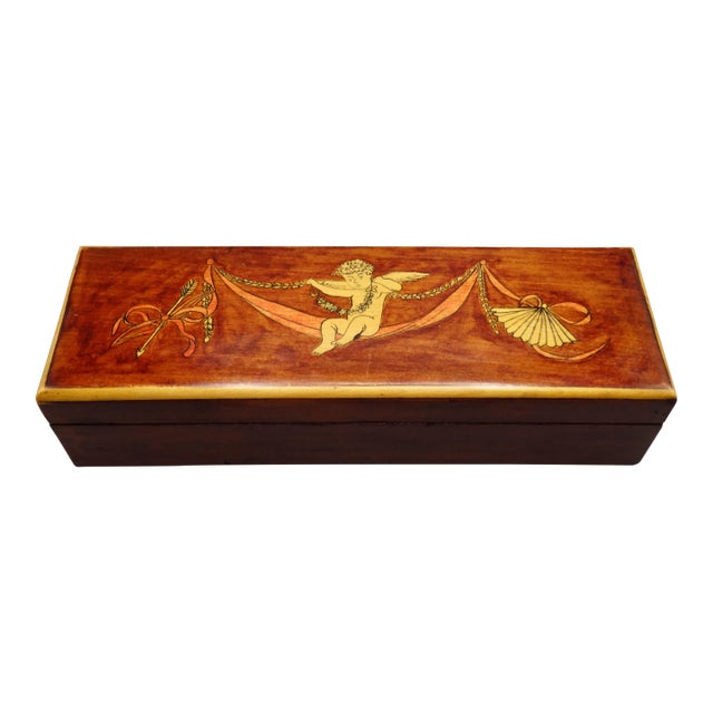 1920 French Box With Hand Painted Cupid Putti For Sale