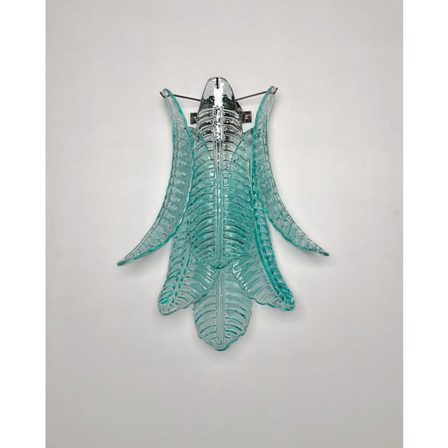 Vintage Turquoise Murano Glass Felci Wall Sconces, 1990s, Set of 2 For Sale - Image 4 of 18