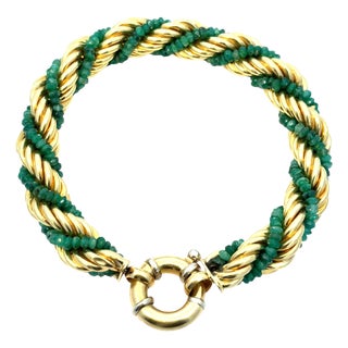 18k Yellow Gold Rope Bracelet With Emerald Beads For Sale