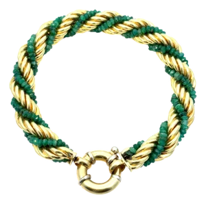 18k Yellow Gold Rope Bracelet With Emerald Beads