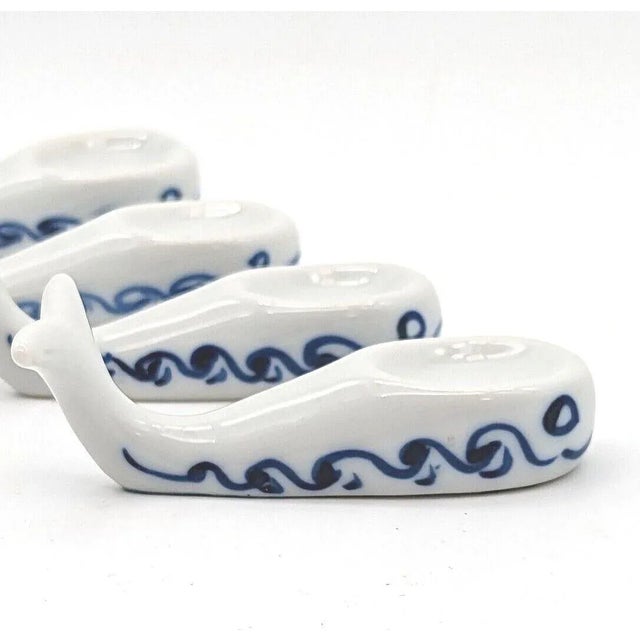Contemporary Vintage Porcelain Smiling Whale Salt Cellars Open Salt Pinch Dish for Table Setting- Set of 4 For Sale - Image 3 of 13