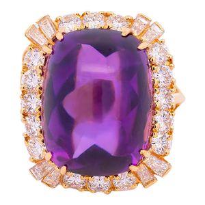 18k Yellow Gold Amethyst & Diamond Cocktail Ring Size 10