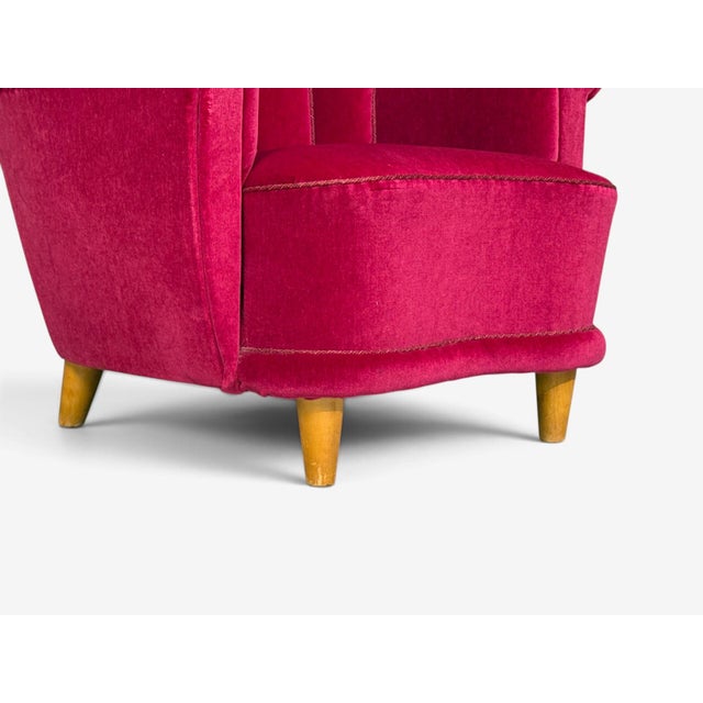 Swedish Cabinetmaker, Lounge Chairs, Red Velvet, Lacquered Wood, Sweden, 1940s For Sale - Image 13 of 13