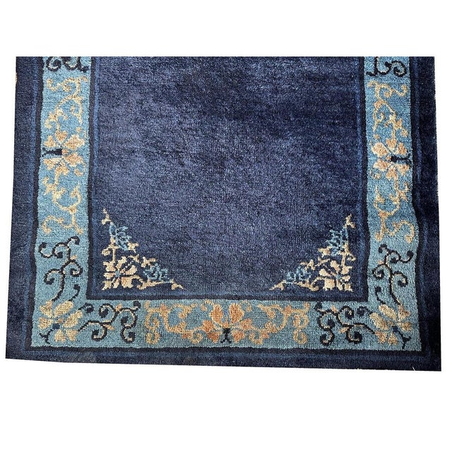 1920s Traditional Navy Blue Open Field Antique Chinese Peking Runner Rug For Sale In New York - Image 6 of 9