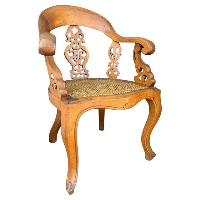 Regency Oak Library Chair with Pierced Decorative Rear & Sides Fitted with Caned Seat from Jaggards House Grade II Home For Sale - Image 6 of 7
