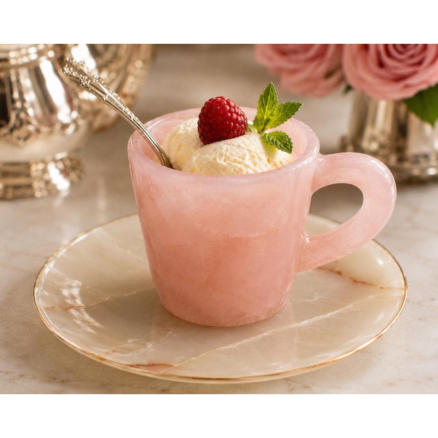 2020s Rose Quartz Cup Mug Natural Gemstone For Sale - Image 5 of 13
