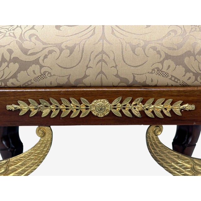 French Empire Revival, Bronze, Mahogany, Fabric, Footstool, France, 19th C. For Sale - Image 9 of 14