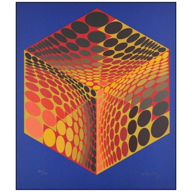 Abstract Late 20th Century Parmenide Geometric Abstract Red Screenprint Victor Vasarely For Sale - Image 3 of 6