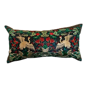 Hollywood Regency Black, Emerald & Gold Asian Chinoiserie Boudoir Pillow