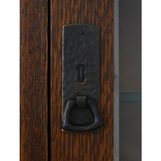 Wood Stickley Mission Oak Leaded Glass China Cabinet For Sale - Image 7 of 18