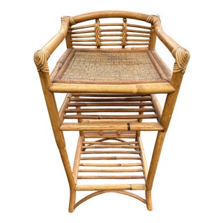 1960s Mid Century Rattan & Wicker Three Tier Stand Rack For Sale