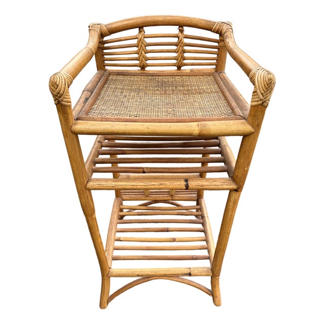 1960s Mid Century Rattan & Wicker Three Tier Stand Rack For Sale