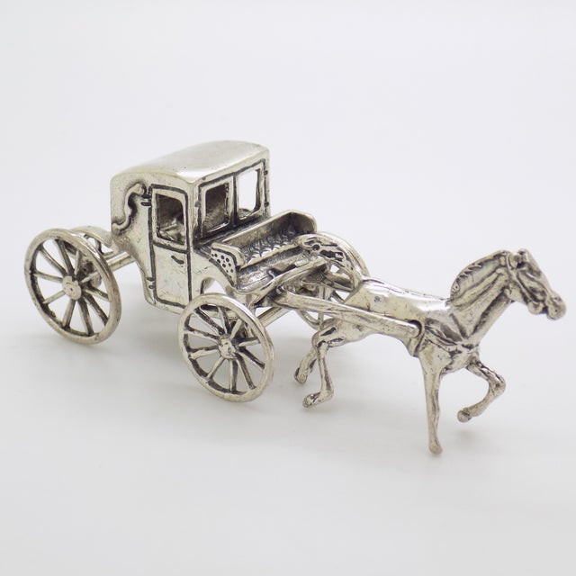 Vintage Italian Handmade Genuine Silver Carriage With Horse Figurine Miniature, Made in Tuscany (Arezzo) For Sale - Image 4 of 10