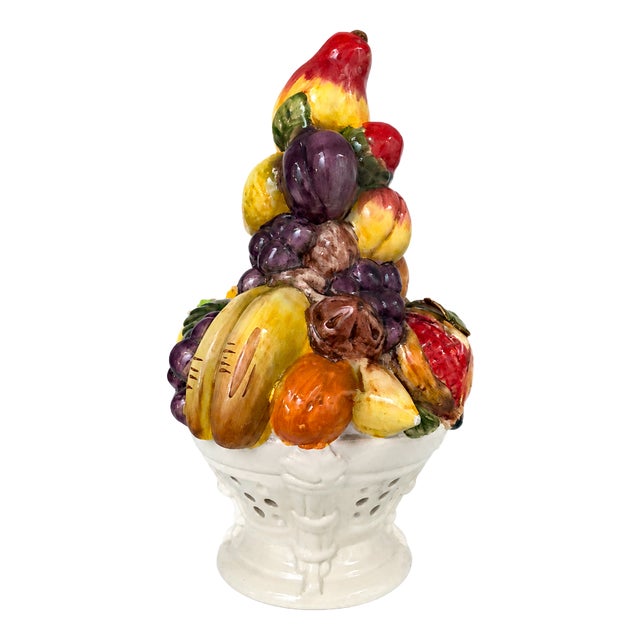 Mid-20th Century Italian Majolica Ceramic Fruit Topiary Centerpiece, 1970s For Sale