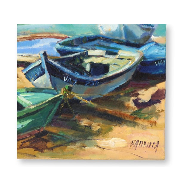 Liliane Paumier French Brittany Harbor Boats Oil Painting For Sale - Image 4 of 4