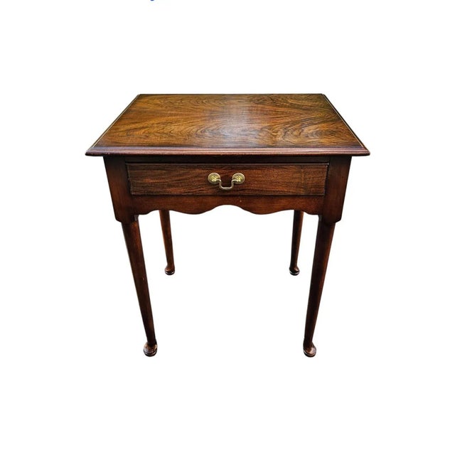 Wood Late 20th Century Flame Walnut Queen Anne Single Drawer Side Table For Sale - Image 7 of 8