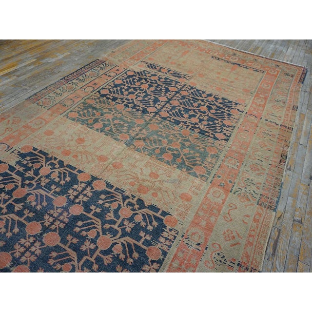 1920s 1920s Navy Rustic Pomegranate Antique Central Asian Khotan Carpet 7'4" X 14'4" Knotted Wool Rug For Sale - Image 5 of 10