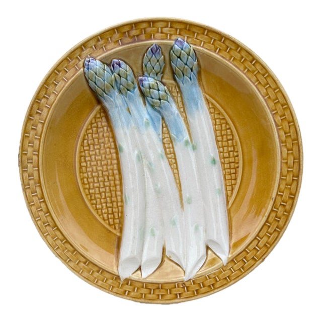 19th Century Majolica Asparagus Plate Sarreguemines For Sale