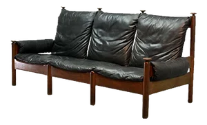 Scandinavian Black Leather 3-Seater Sofa, 1960s