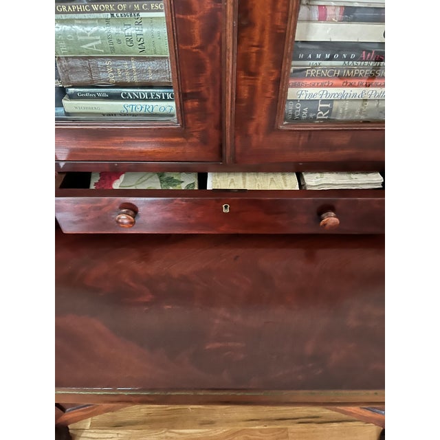 Wood 19th C. Empire Flame Mahogany Secretary Bookcase For Sale - Image 7 of 15