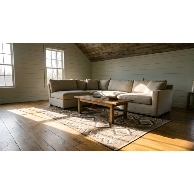 1930s Gray Diamond Antique American Navajo Rug 4'6" X 6'8" Flatweave Wool Carpet For Sale - Image 9 of 9