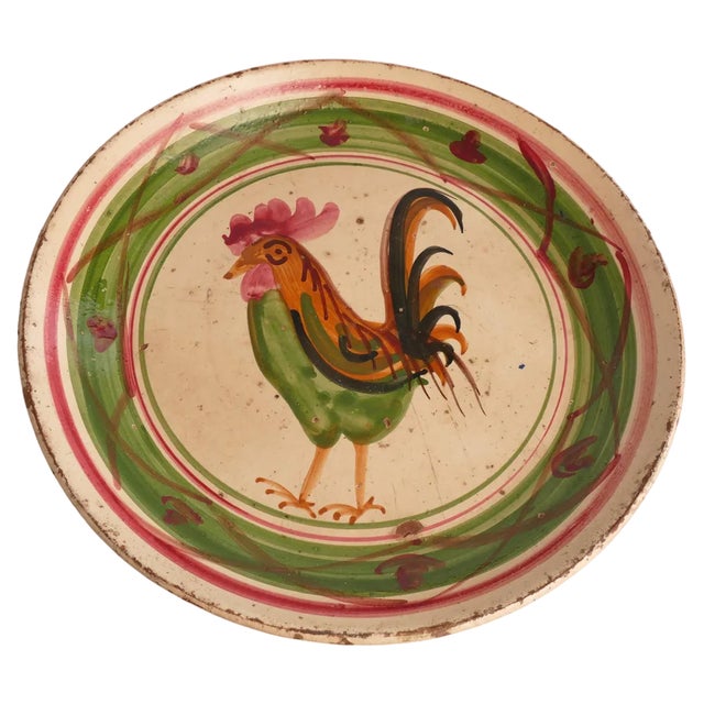 19th Century Swedish Folk Art Milk Bowl with Rooster Motif For Sale