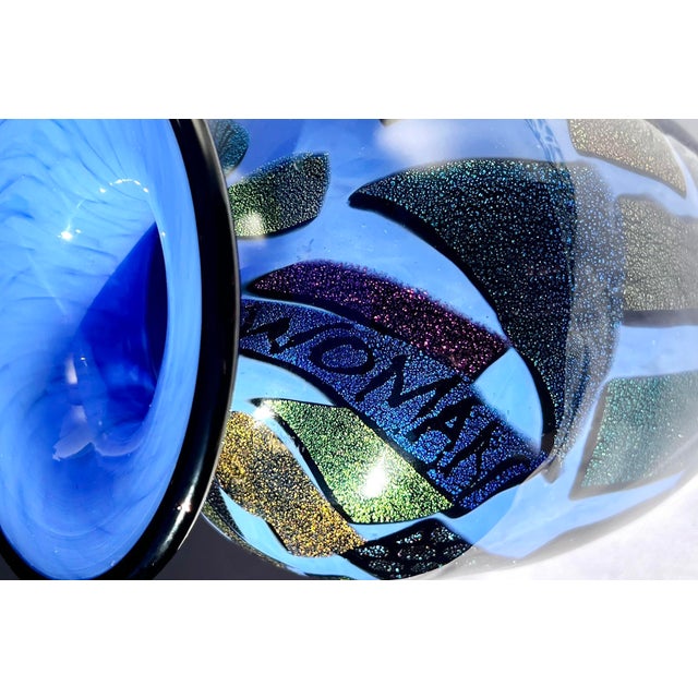 Mad Art Studio Handblown Azure Blue & Dichroic Mosaic Vase For Sale In Portland, OR - Image 6 of 12