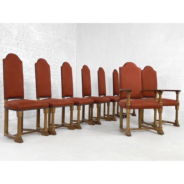 Antique French Wood and Red Fabric Chairs, Set of 8 For Sale - Image 12 of 12