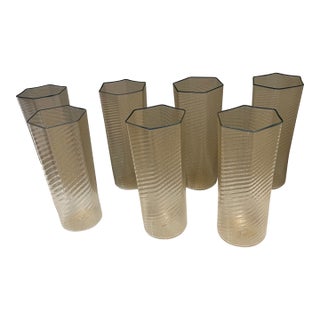 1950s Italian Hand Blown Gold Swirl Glasses Attributed to Carlo Scarpa, Set of 7 For Sale